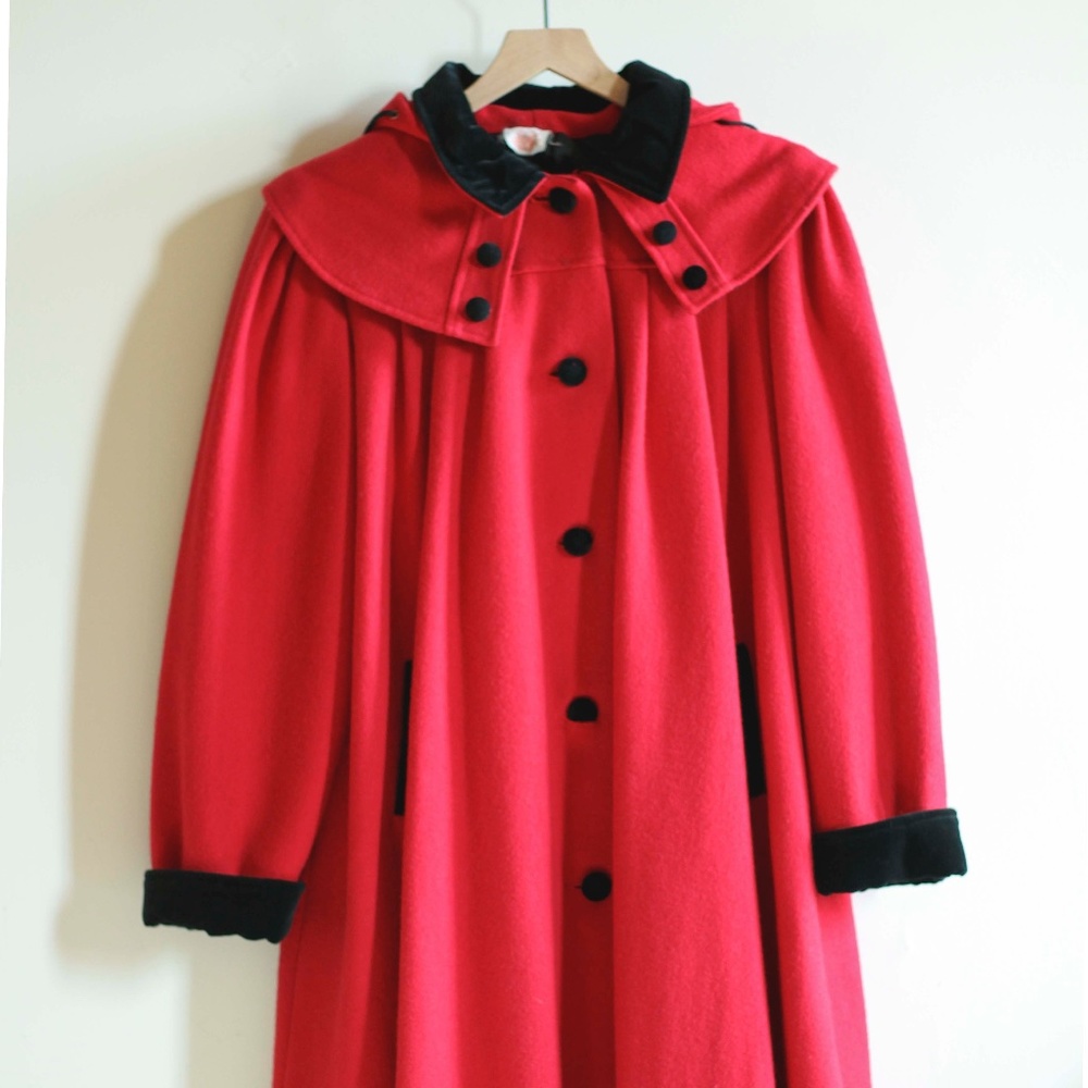 FINAL SALE Vintage Red Wool Trench Coat